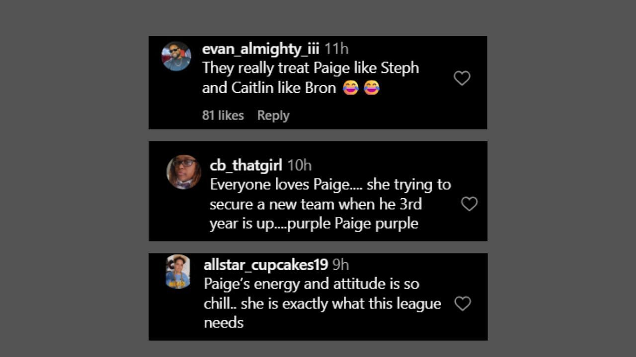 Fans comment on Kelsey Plum and Paige Bueckers' interaction. (Credits: @espnw/Instagram)